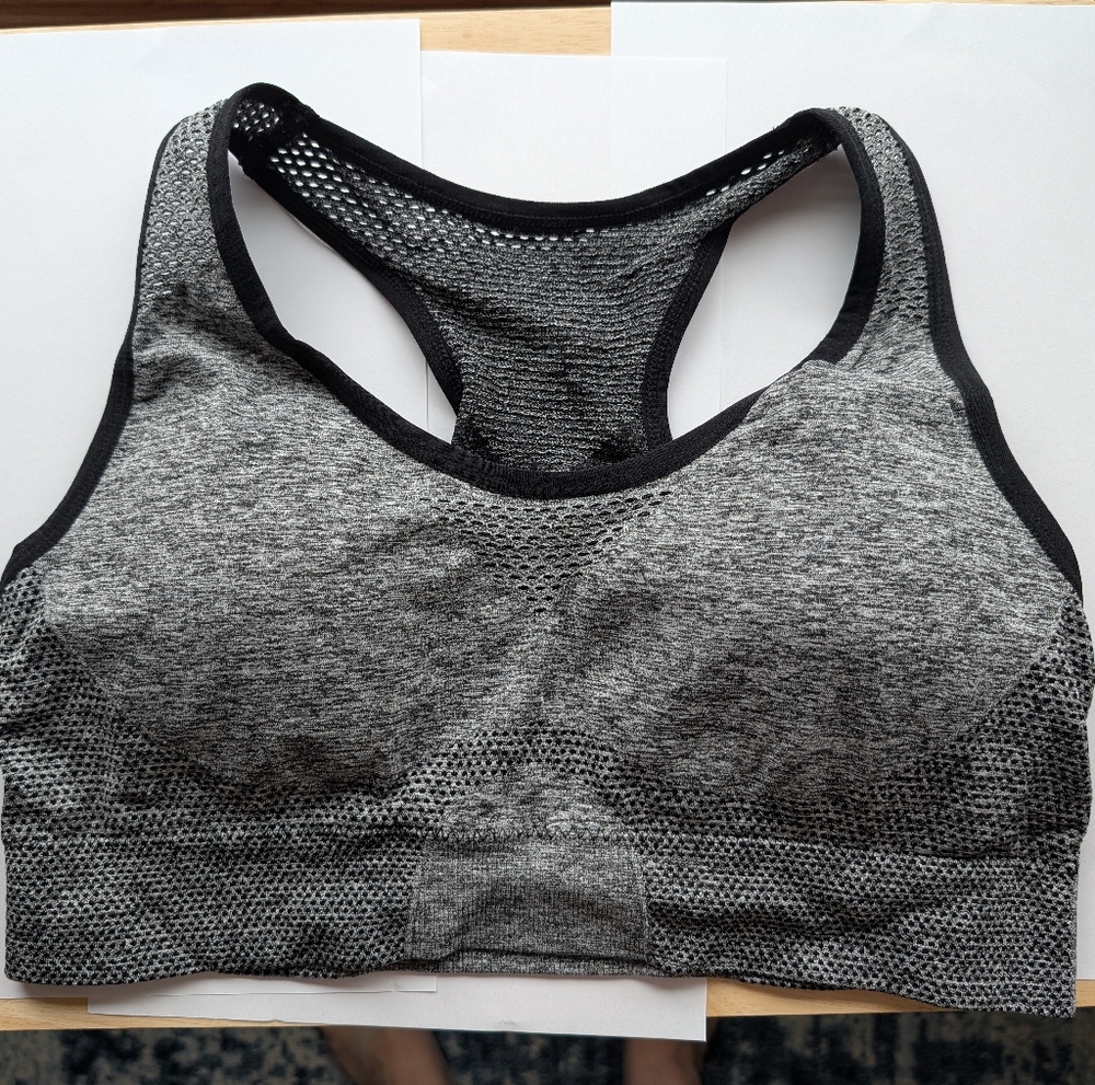 Heather Gray and Black Sports Bra, Size 2XL, New In Package